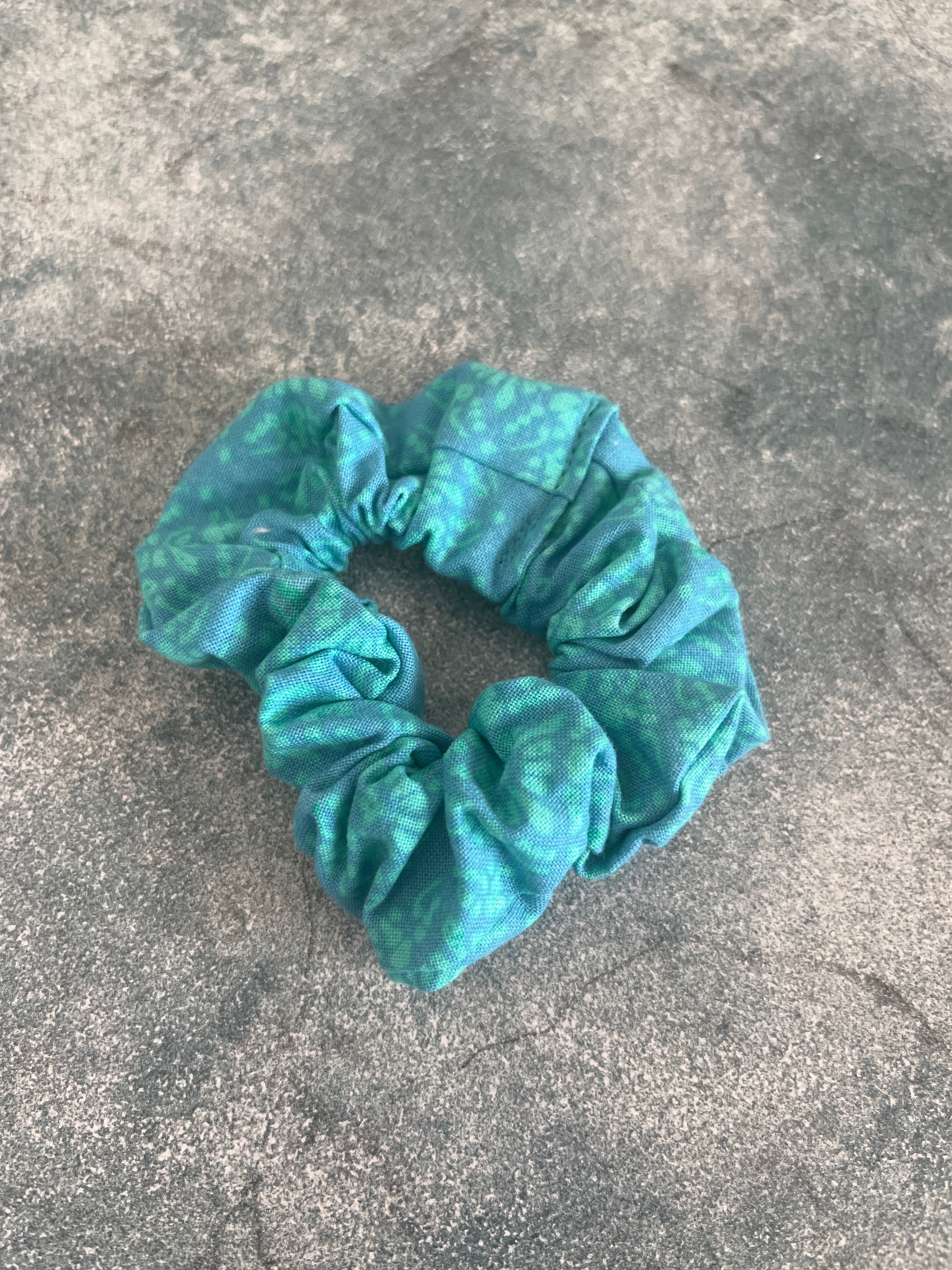 Aqua Printed Floral - Scrunchie